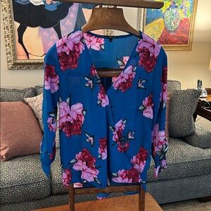 West Kei Blue and Pink Floral Blouse